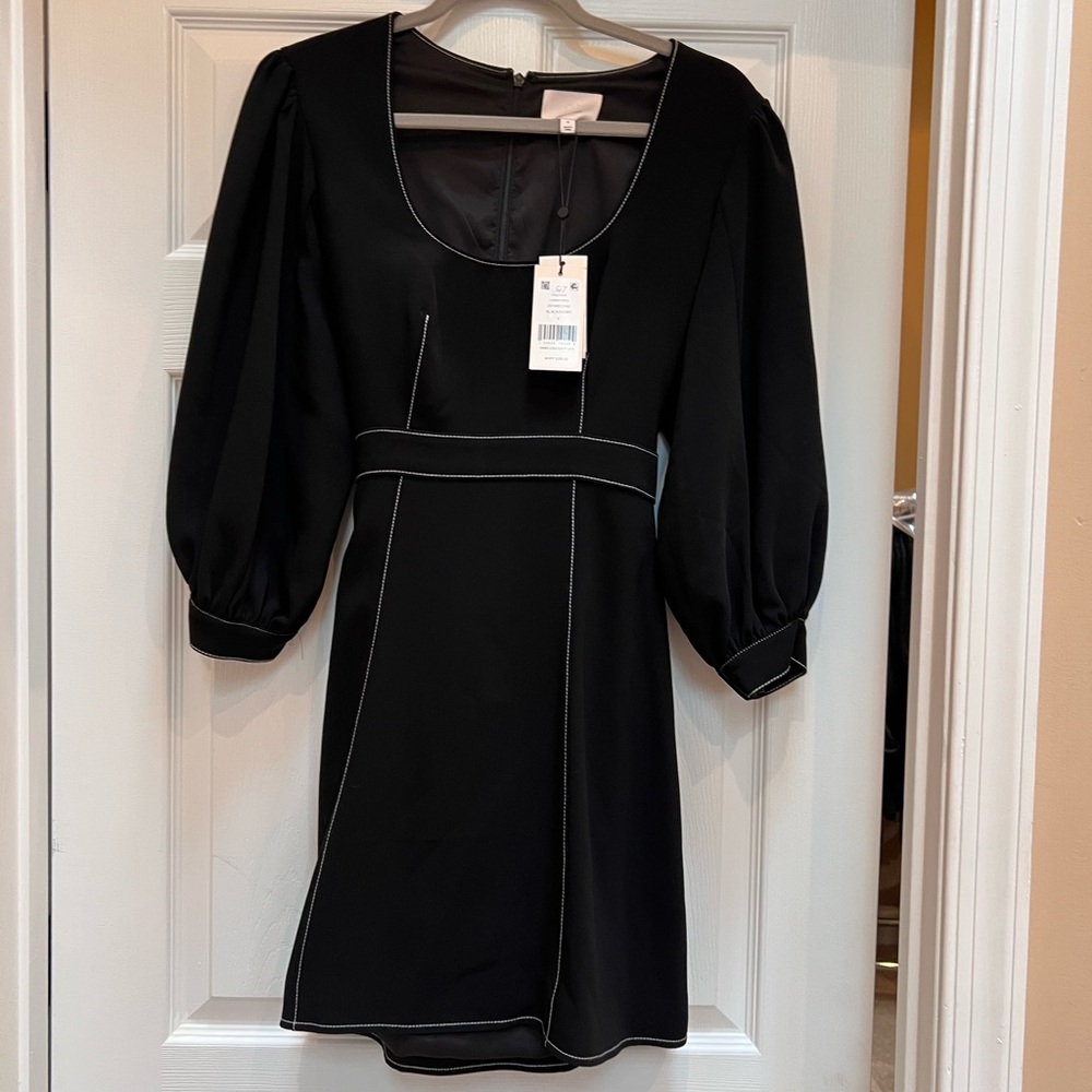 Cinq à Sept Black Blouse with White Stitching